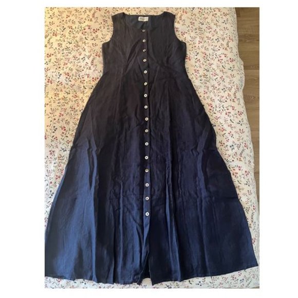 Navy Blue Maxi Dress with Buttons - 100% Linen - Picture 4 of 8